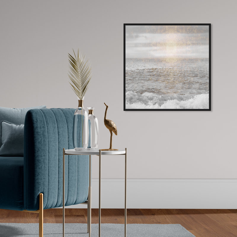 «Water Grey Sea Coastal», impression sur toile, H 20 po x l 20 po, Toile avec cadre noir
