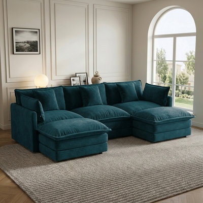 Modern Modular U-Shaped Sectional Sofa with Reversible Ottoman and Pillows