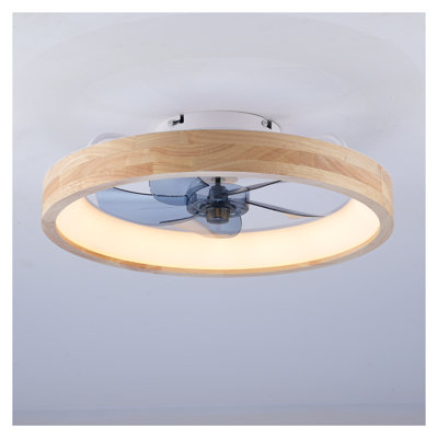 Ventilateur de plafond encastré 20 po avec lumière DEL et télécommande, bois naturel