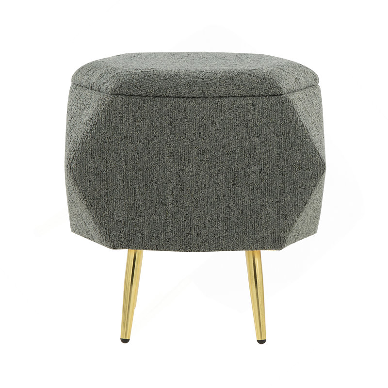 Ottoman In Gold Metal And Green Fabric With Storage, Green