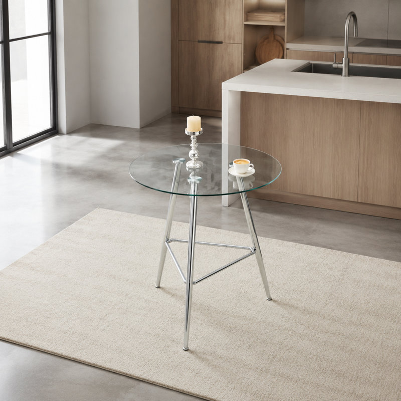 Table de bar ronde contemporaine en verre avec base en trépied contemporaine