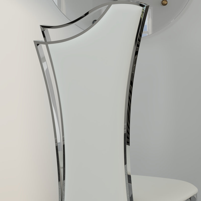 Ensemble de table de salle à manger 78 pouces blanc et argent avec 4 chaises en cuir chromées blanches, Argent argent