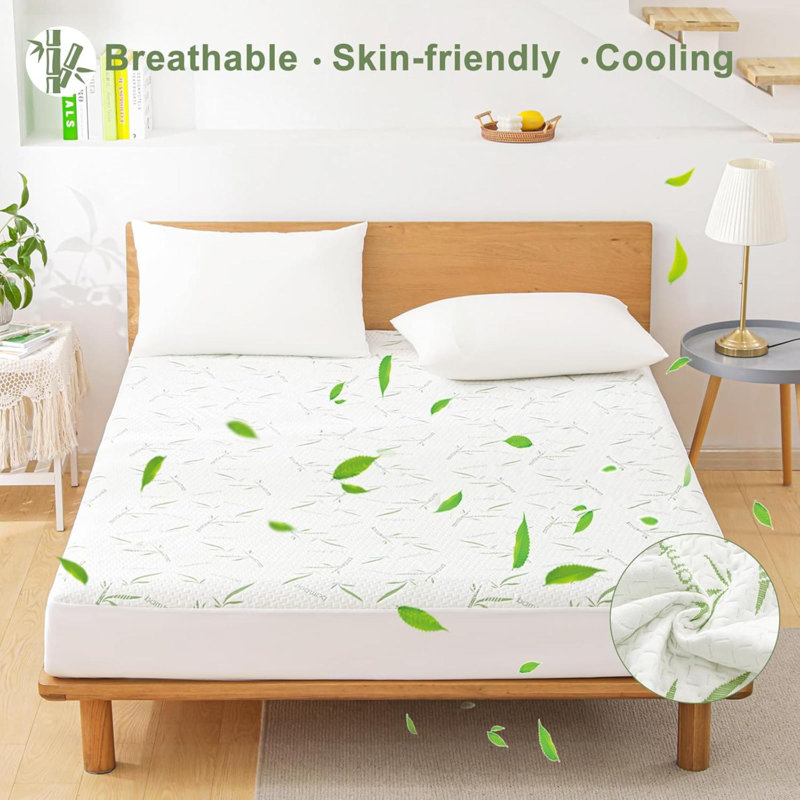 Full Size Mattress Protector Waterproof Mattress Pad Washable Bamboo Rayon Mattress Cover Breathable Noiseless Bed Protector Elastic Fitted Deep Pocket
