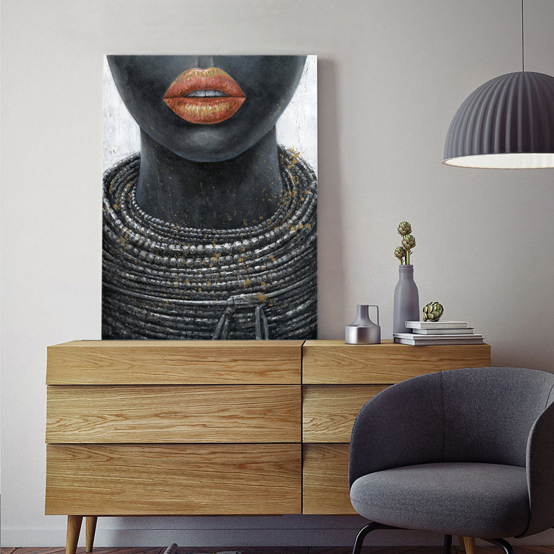 Golden Lips - Wrapped Canvas Painting