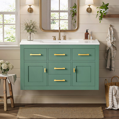 Meuble-lavabo mural de style français avec lavabo en céramique et grand espace de rangement