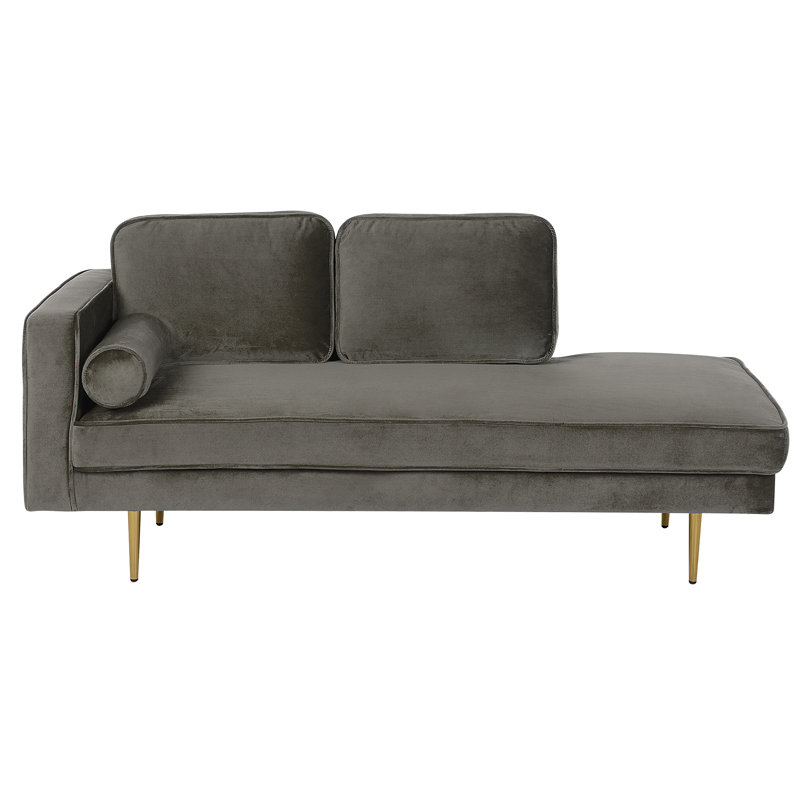 Dan Velvet Chaise Lounge, Grey, Left Hand Facing