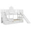 Lit superposé simple au-dessus d'un lit simple de style château avec 2 tiroirs et 3 tablettes, structure de lit superposé en bois avec glissière et escalier de rangement-250153709
