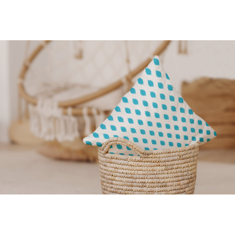 Geometric Print Outdoor Square Pillow Cover and Insert, Turquoise, 16"x16"