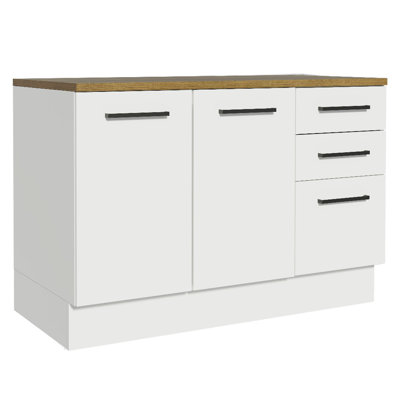 Kitchen Storage Buffet Base Cabinet with Adjustable Feet 47 Inch Engineered Wood Slab Doors Painted Finish Floor Mount Removable Plinth - White