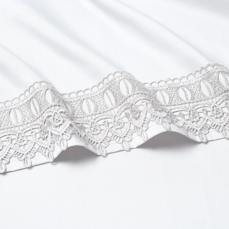 Ensemble de draps en bambou à densité de tissage 1800 fils 3 lignes, dentelle ou uni (4pc), Blanc