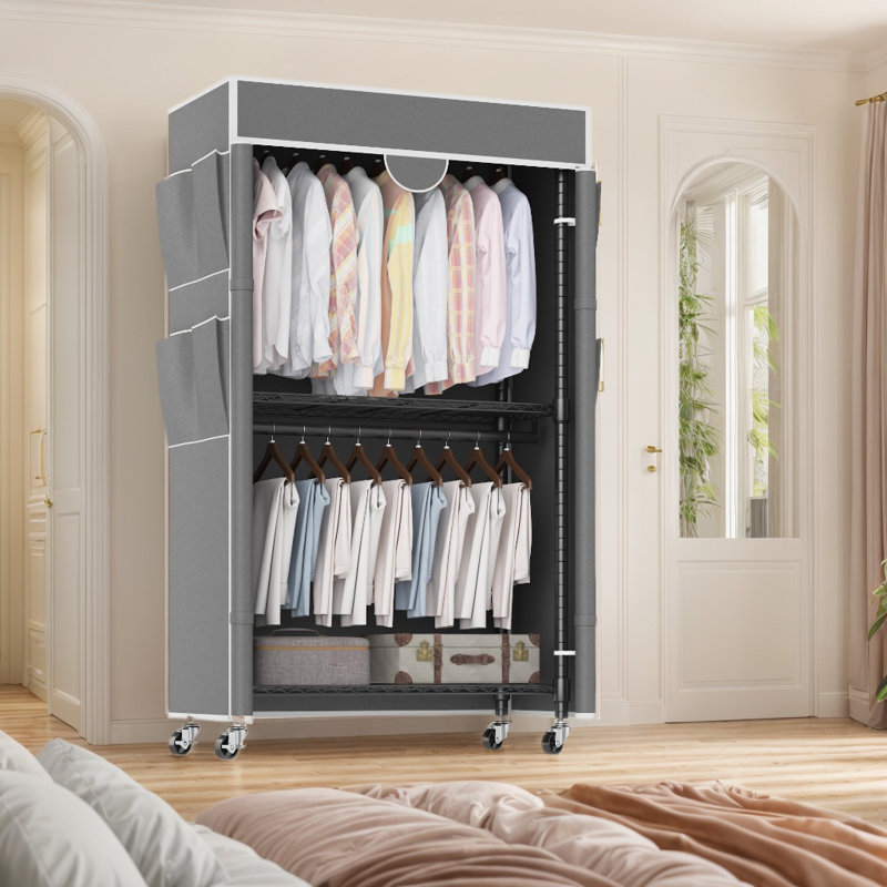Anjo 89.18cm Rolling Clothing Rack, Light Grey