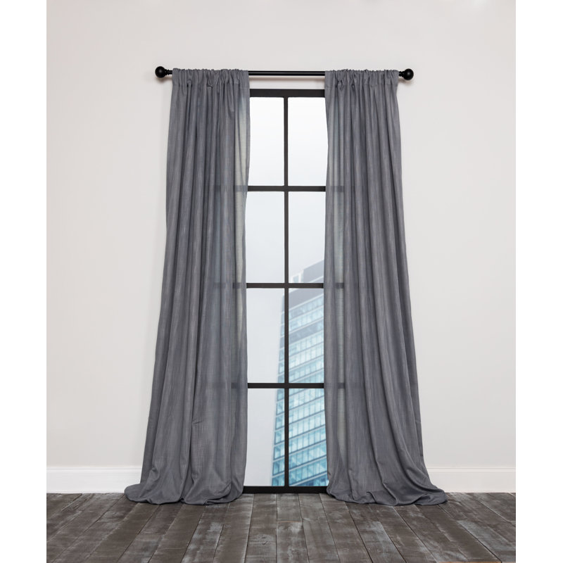 Panneau de rideau simple semi-diaphane avec passe-tringle Baltras Anne, 54 po x 96 po, Bleu fumé