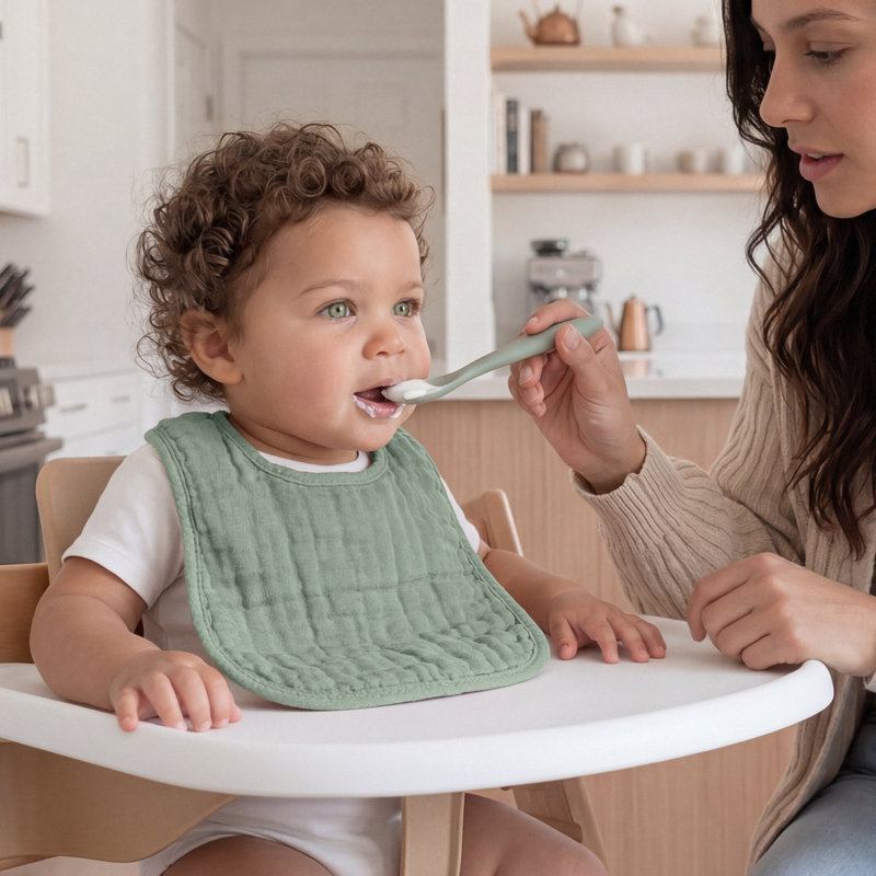 Comfy Cubs Muslin Bibs for Babies - Feeding, Drool and Teething Bib with Adjustable Snaps, Fern