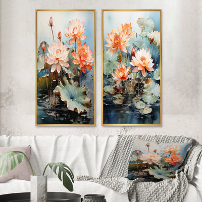 «Asian Art Lotus Pond», 2 pièces sur toile