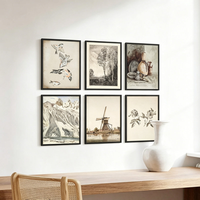 Décoration murale rétro encadrée noire, 8 x 10 pouces, pour bureau d'étude, paquet de 6