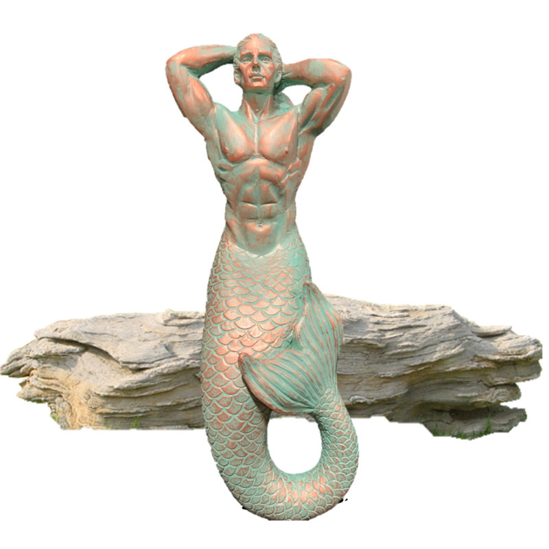 Statue de jardin de sirène Triton, Bronze patiné