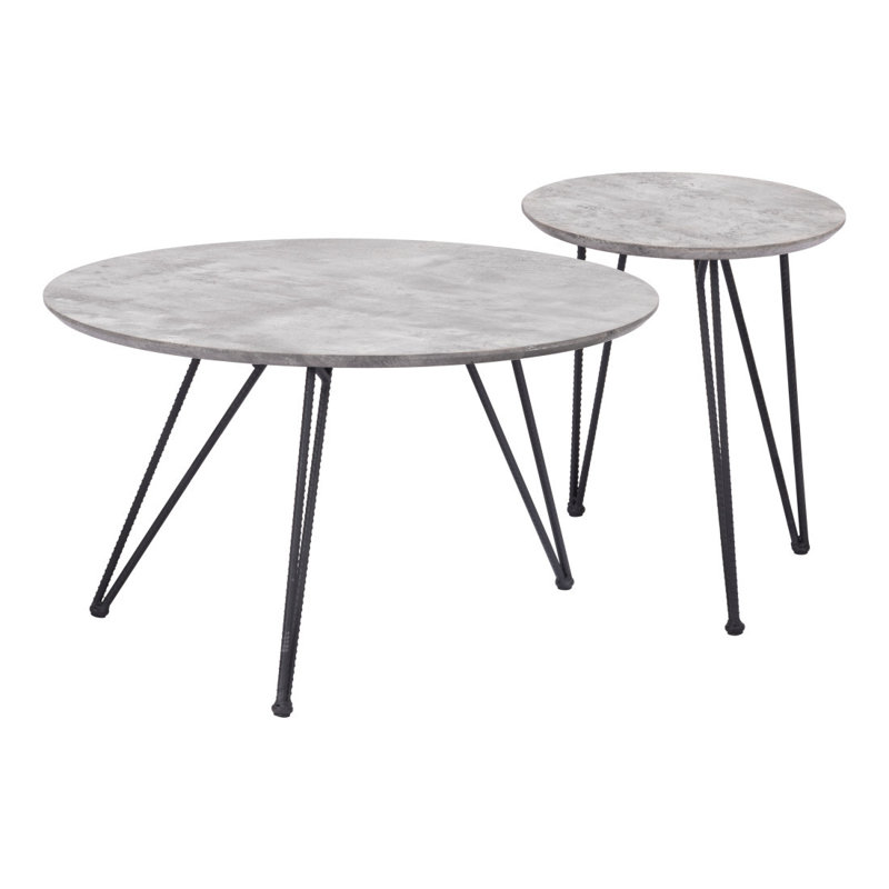  Ensemble de deux tables basses rondes imbriquées en bois et acier gris et noir - emboîtement transitionnel