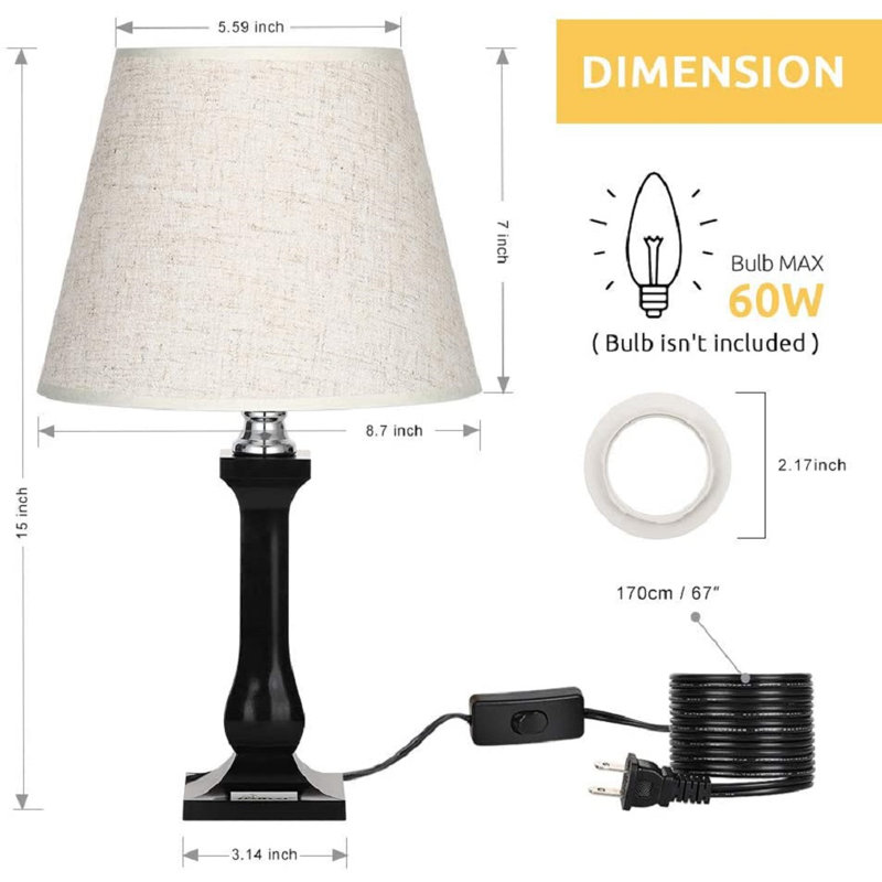 Ensemble de lampe de table 15 ", Noir