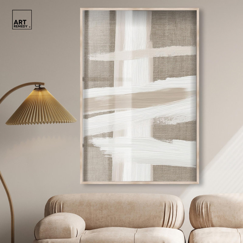 «Frostbitten Forms Shadowbox Print Boho», art mural par Art Remedy, H 55 po x l 37 po, Crème, crème