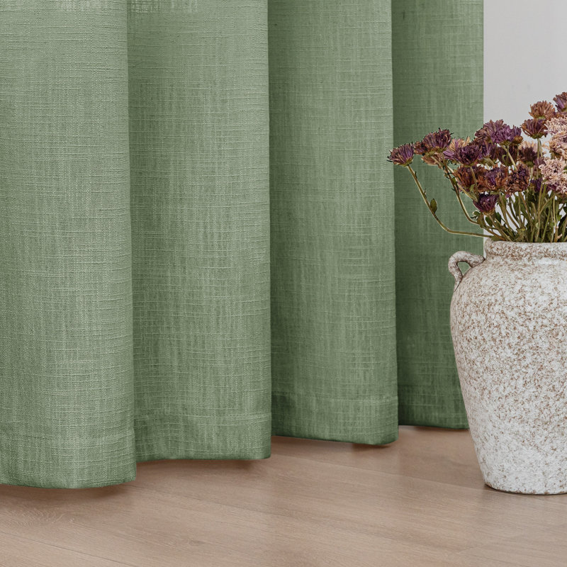 Kambi Linen Blend Semi-Sheer Curtain Panel Pair, 52" W x 63" L, Lagoon