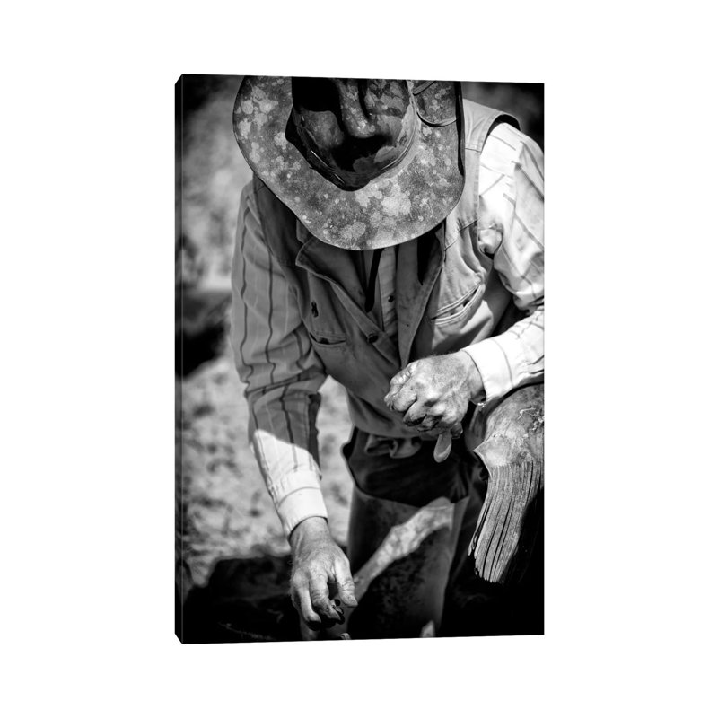 Cowboy And His Hat by Dan Ballard - Wrapped Canvas Print, 20.32 cm H x 30.48 cm W