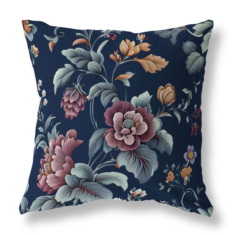 Coussin Orchit, H 16 po x l 16 po, Floral mauve / bleu