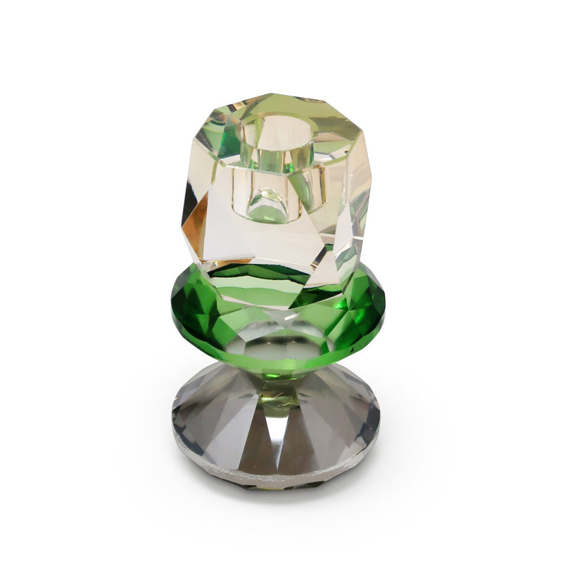 Bougeoir en cristal tricolore - ambre / vert / rose