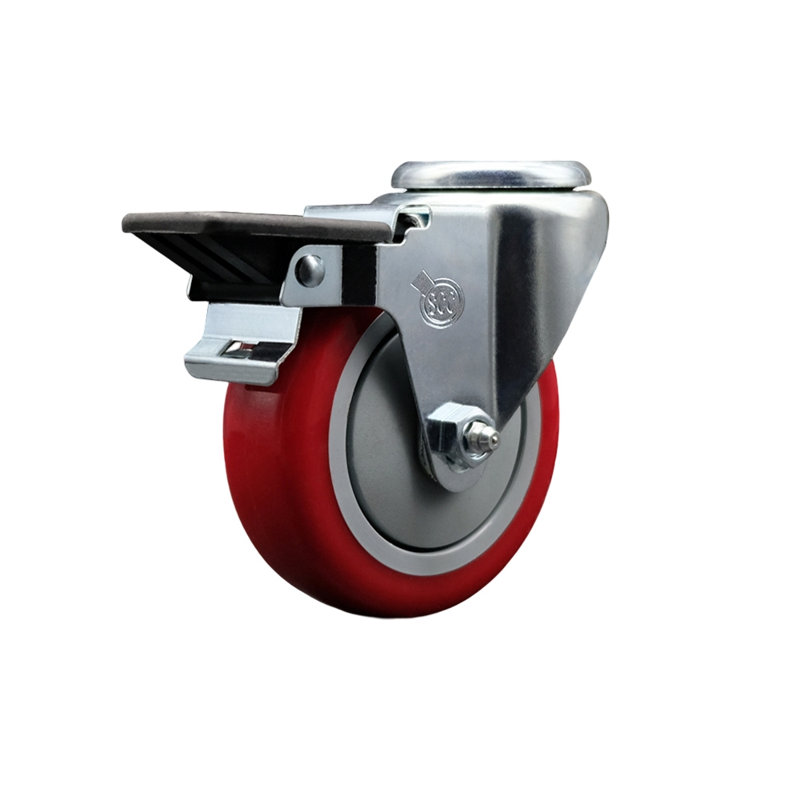 Roulettes pivotantes en poly avec frein Posi Lock, Rouge