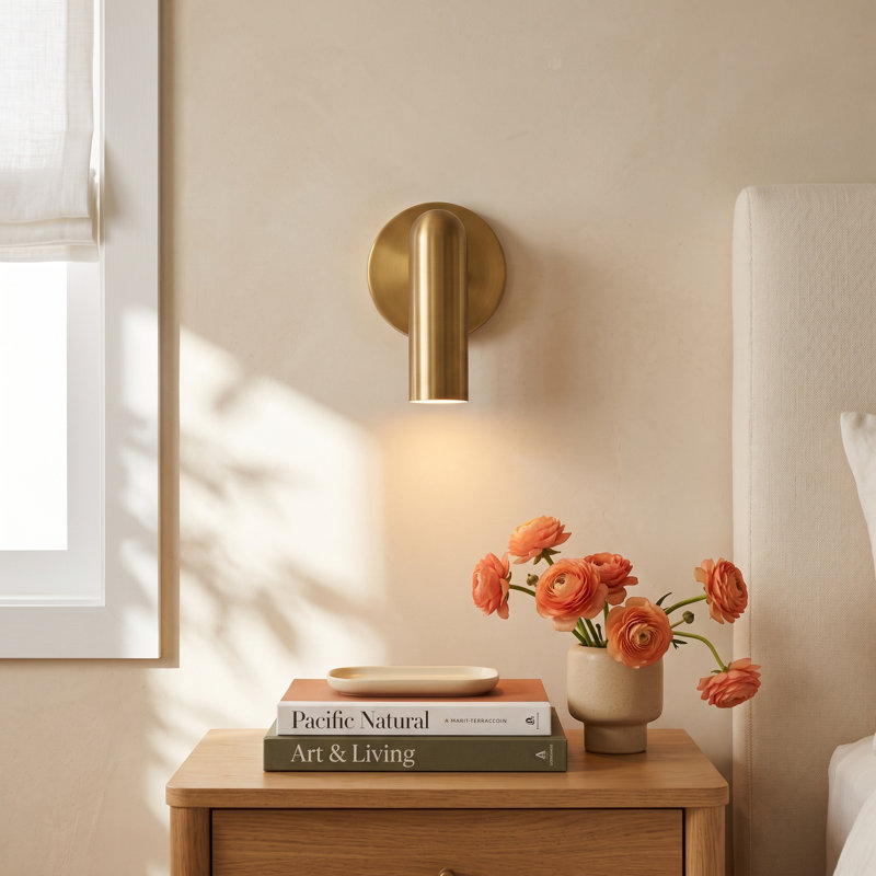 Arla Steel LED Armed Sconce and Spotlight, Heritage Brass
