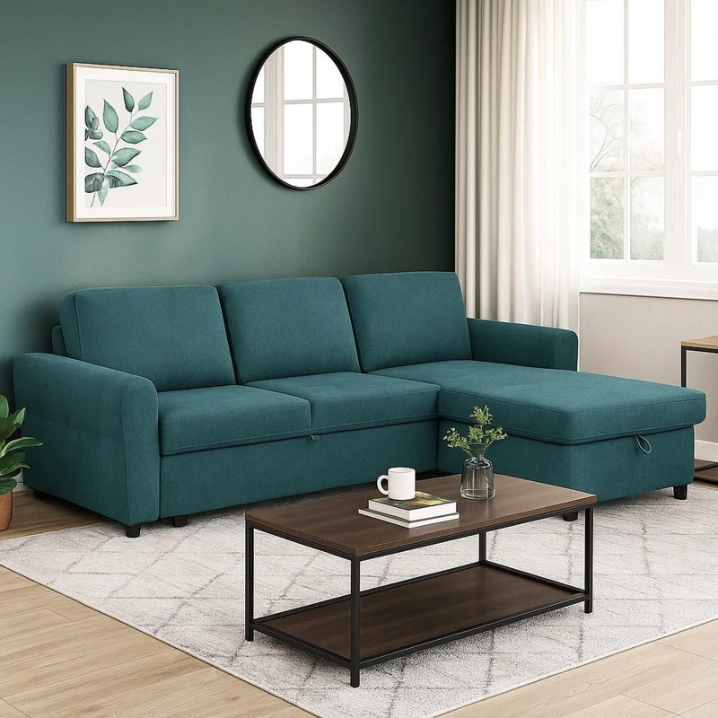 Canapé modulaire 2 pièces Alajandro, Tissu bleu sarcelle