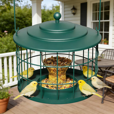 Mangeoire d'oiseaux résistante aux écureuils avec cage en métal, conception résistante aux étoiles pour petits oiseaux, mangeoire extérieure suspendue résistante aux intempéries avec trous de drainage, facile à remplir et à nettoyer