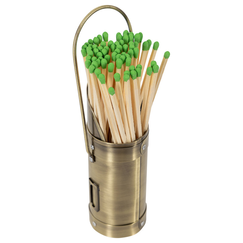 Modern Ember Match Stick Holder  | Decorative Metal Storage Bucket, Aged Brass
