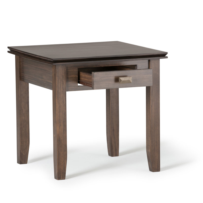 Table de bout carrée transitionnelle en bois massif l 21 po avec tiroirs et pieds fuselés Artisan, Brun miel