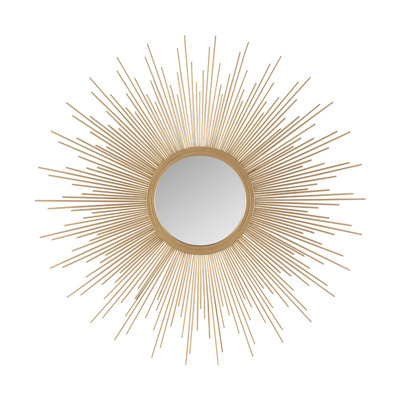 Miroir Fascinant 29,5 po, étincelle dorée, cadre en fer, miroir supporté, support mural, ornement intérieur, charmante lueur charmante de 8 po, support en métal, prêt à accrocher, ornement, diamètre