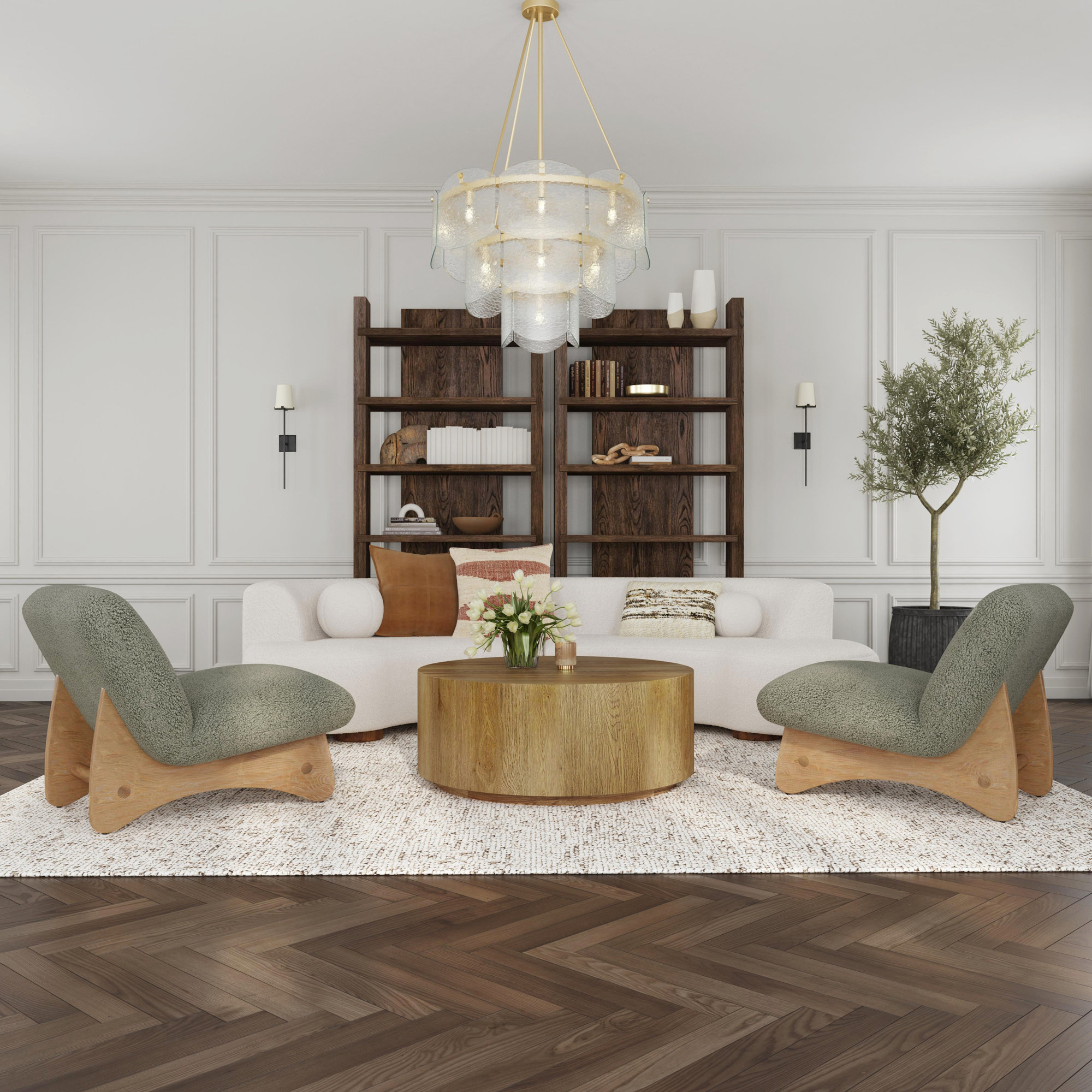 Taryn 42" Drum Coffee Table, Light Brown