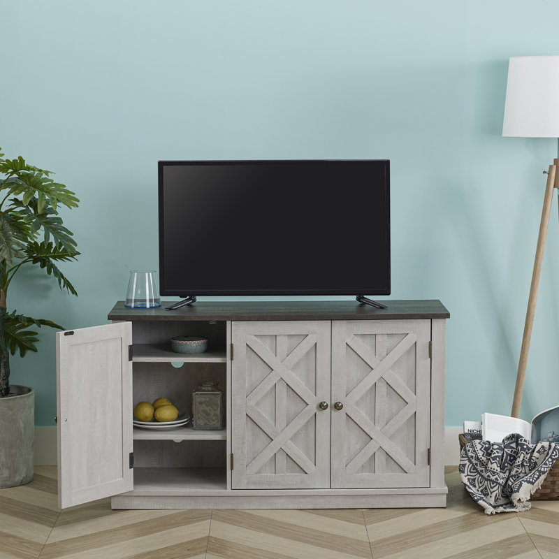 Meuble télé rustique avec 3 armoires Barboza Farmhouse , Blanc découpé