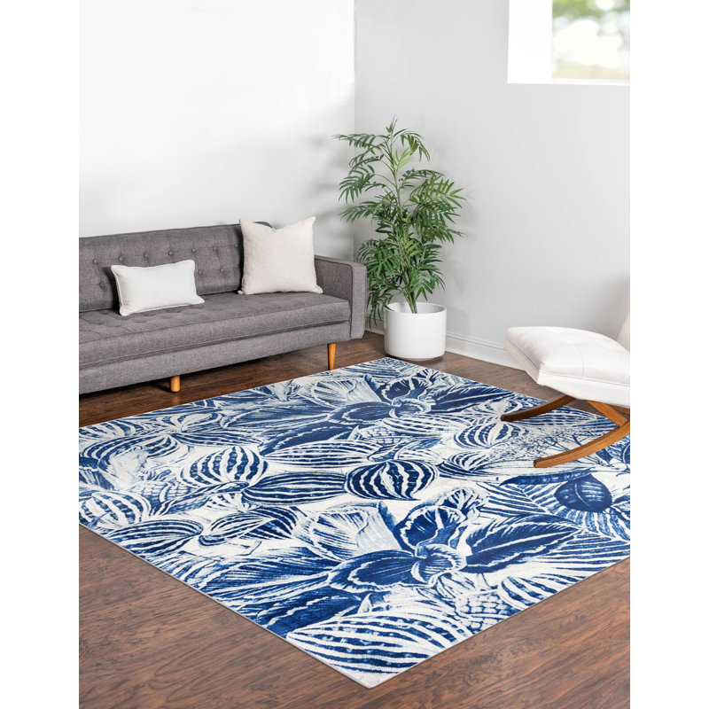 Tapis bleu marine à tissage unique, Carré 7 pi 10 po