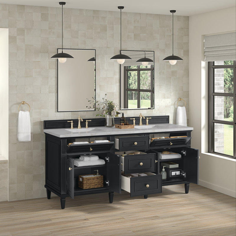 Lorelai 72'' W Double Vanity, Black Onyx, Carrara White, 8" Widespread