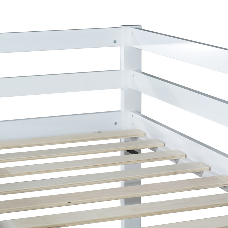 Lit superposé simple au-dessus d'un lit simple en bois massif et en bois d'hévéa massif avec échelle, plateformes supérieure et inférieure fabriquées avec des lattes renforcées, blanc