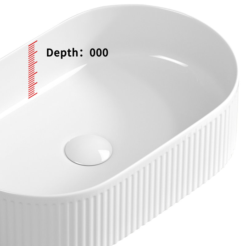 19.49 In. Depth Oval Countertop Sink, 12.34 Width, White Porcelain Vessel, High - Temperature Fired And Scratch Surface Bathroom 19 X 12, Modern Design With Straight Line Texture, To Soap