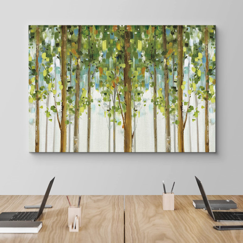 Abstract Forest " Green Forest Trees Abstract Leaves ", Wrapped Canvas, 32" H x 48" W
