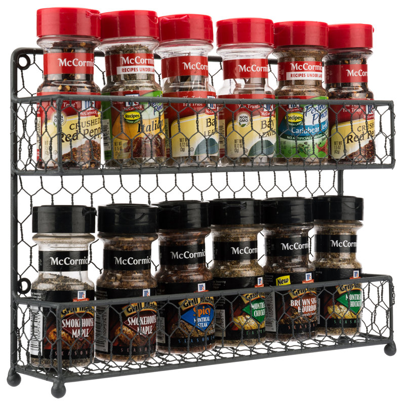 12 Jar 2 Tier Wall Metal Wire Spice Rack, Grey