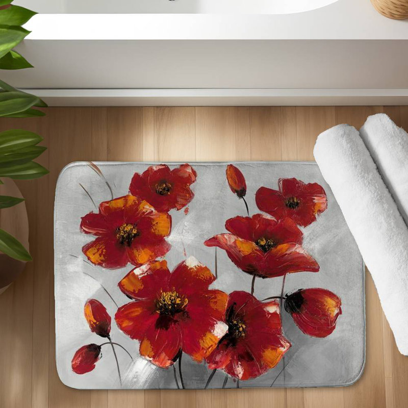 Anemone flowers Bath Mat with Non-Slip Backing - Quick Dry Memory Foam Bathroom Rug - Absorbent - Modern Plush Spa-Style - Machine Washable