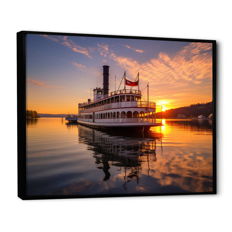 Bateau du Mississippi, H 34 po x l 44 po x P 1,5 po, Cadre flottant noir