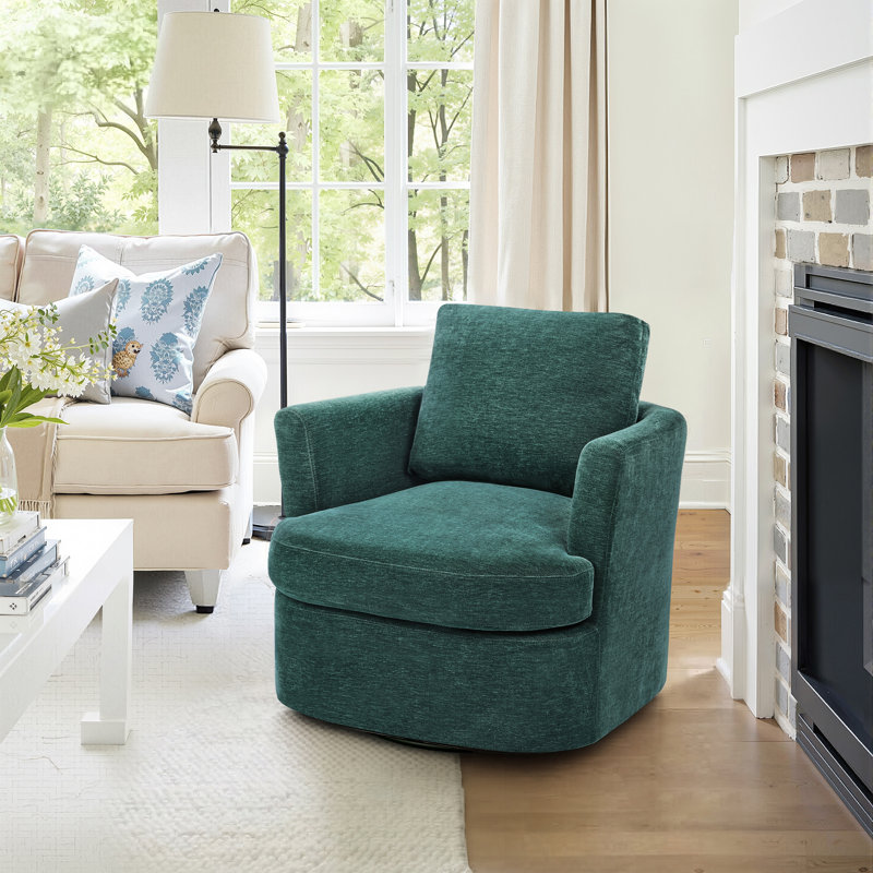 Jocqueline 32.3'' Wide Swivel Barrel Chair, Green
