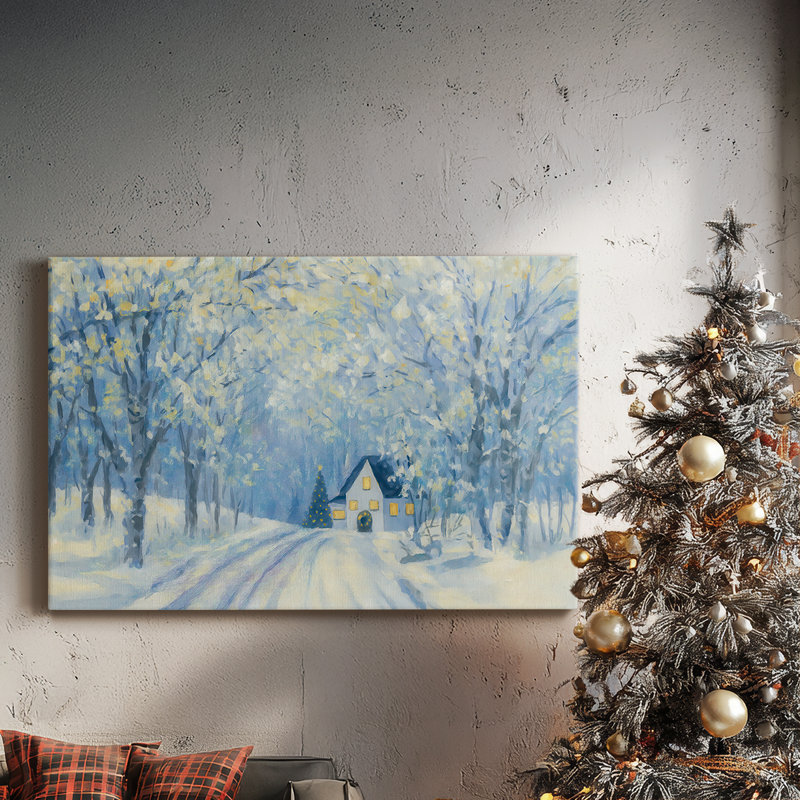«Icy Manger at Twilight» - Toile tendue avec châssis de qualité supérieure, H 12 po x l 18 po