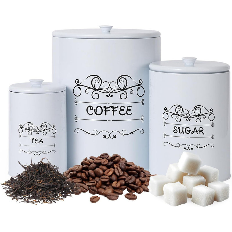 Country White Canisters Set of 3, Kitchen Storage Canisters with Airtight Lid for Coffee, Sugar, Tea