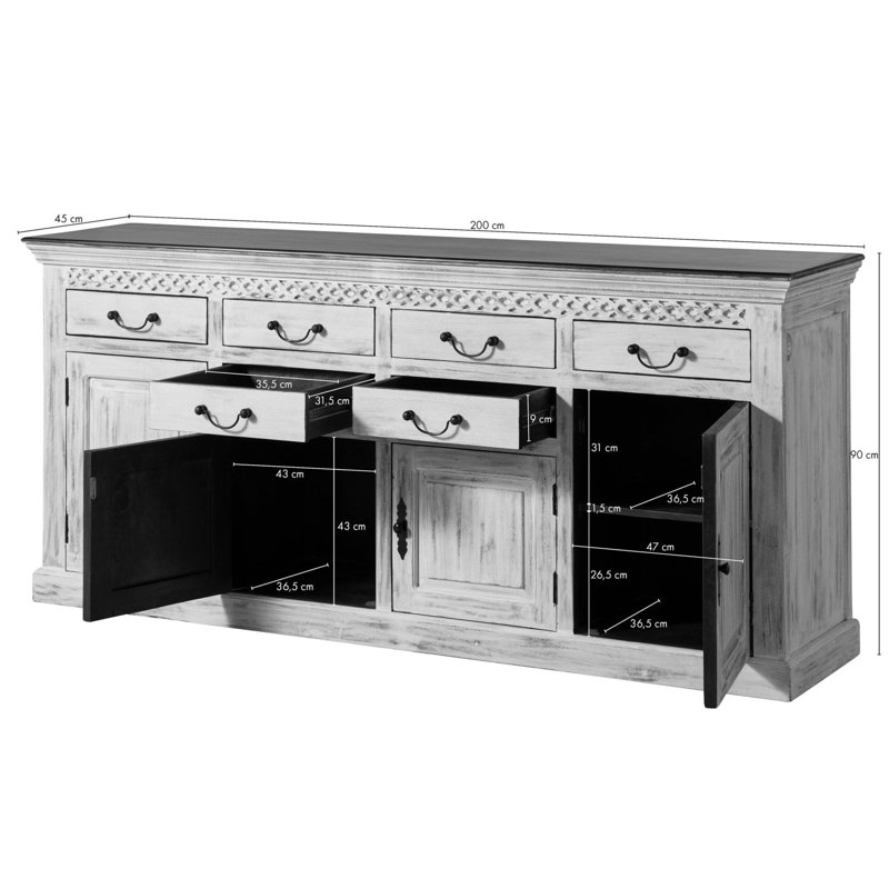 Castle-Antik 200cm Solid Wood Sideboard