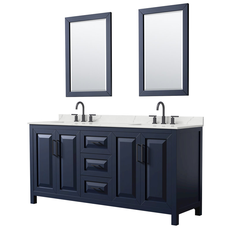 Daria 72 in. with Mirror Vanity, Giotto Quartz, Blue, Matte Black