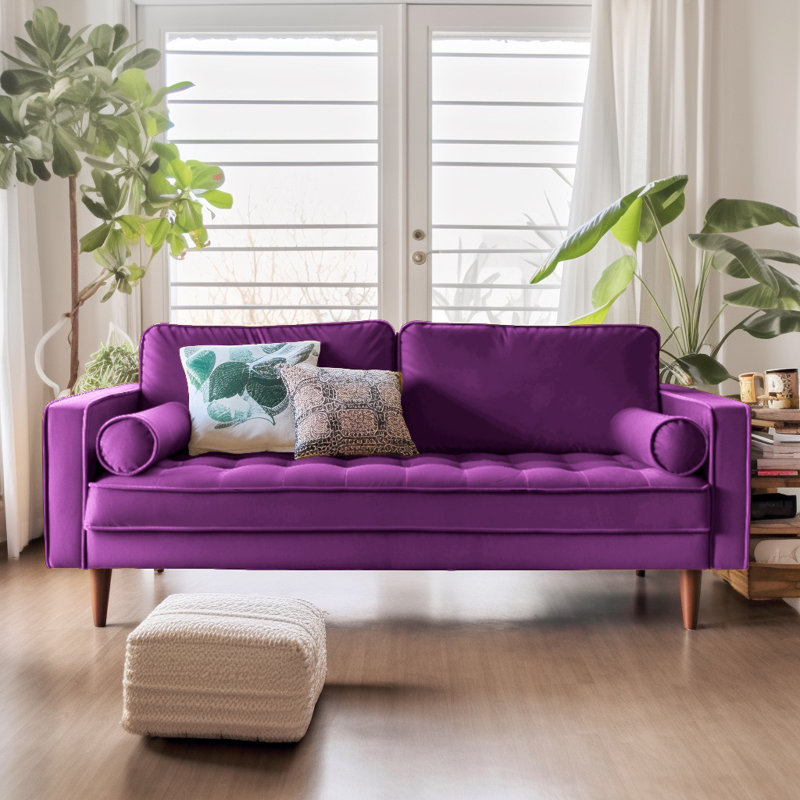 Canapé à accoudoirs carrés en velours 70 po Winder, Velours mauve